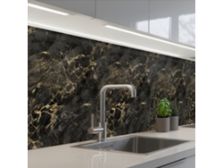Salpicaderos De Cocina Negro - Mármol - Oro - Nerf 400x80 Cm
