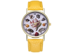 Reloj De Cuarzo Con Correa De Cuero Pu, Dial De Concha, Unisex, Amarillo
