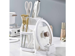 Porta Cuchillos Y Utensilios De Cocina Con Bandeja De Drenaje, Organizador Transparente Para Contador, Blanco