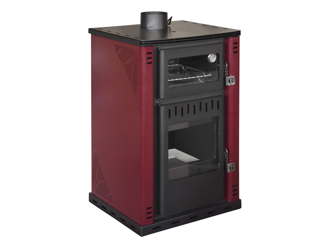 Estufa de leña con horno 27,6Kw Termoestufa caldera 38lt Elsa Rossa DIVINA FIRE