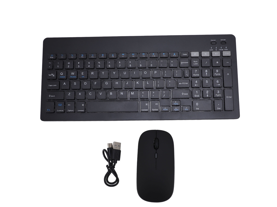 Conjunto Teclado E Mouse Sem Fio Bluetooth Rechargeável 4 Canais Modos Duplos Silencioso Pc