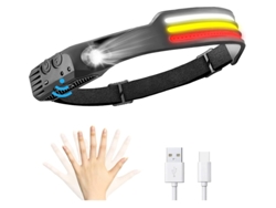 Linterna frontal LED recargable, COB blanca, amarilla y roja, con 10 modos de luz alta y baja, Yizhood (negra)