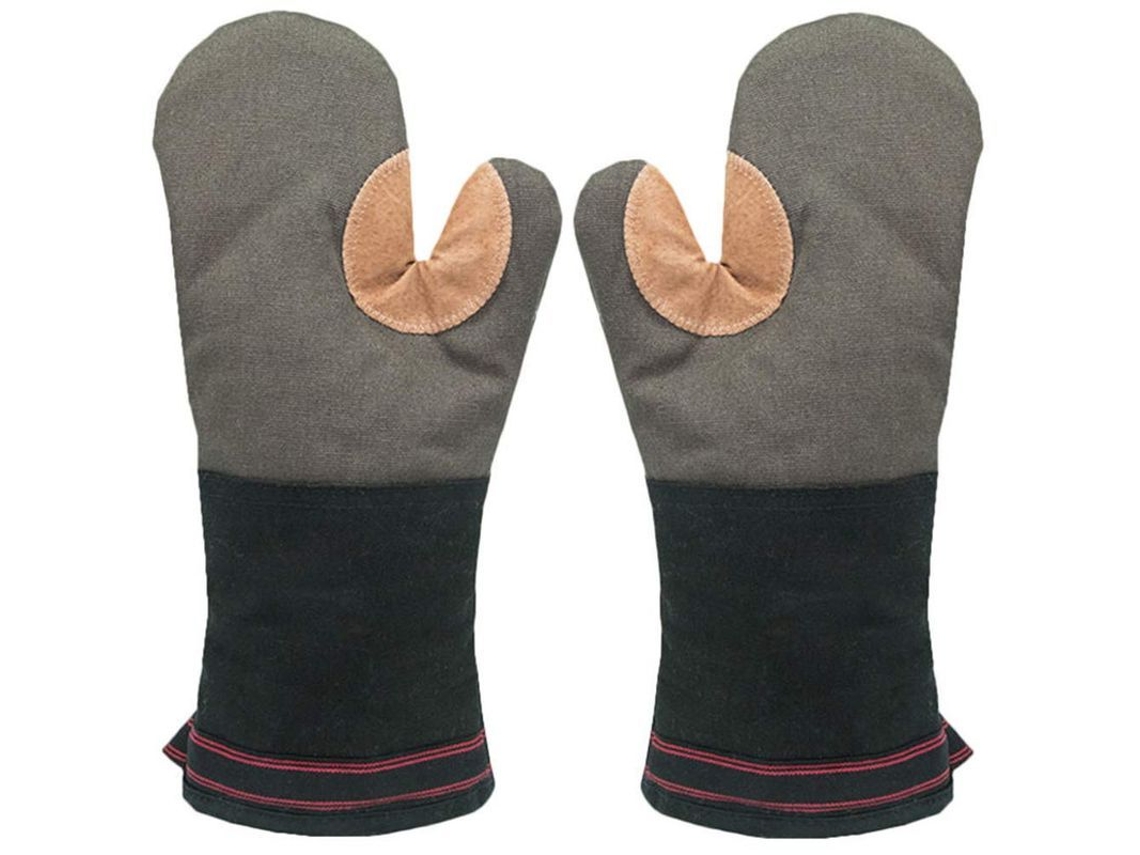2026-33773-guantes Horno Resistente Al Calor 500°f Largos De Algodón Y Cuero Gruesos Antideslizantes (gris)