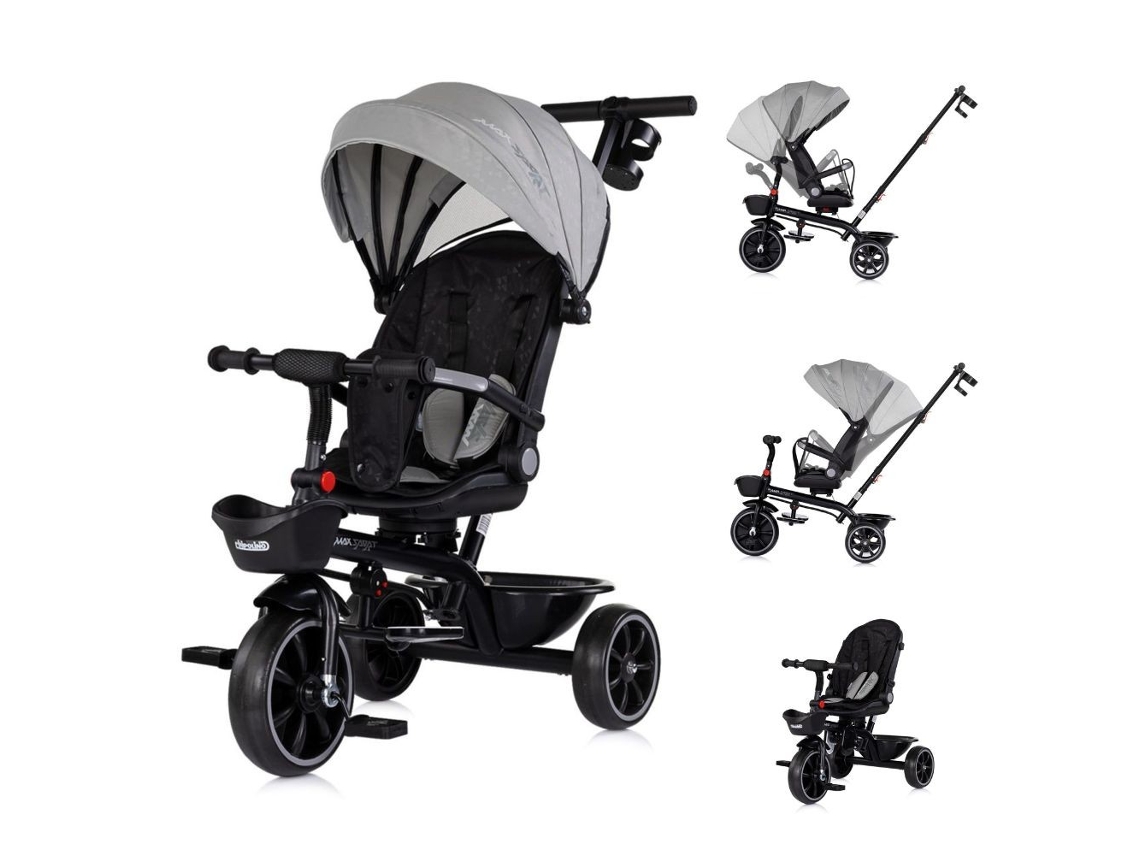 Triciclo Con Capota Y Mango Parental Max Sport De Chipolino - Charcoal