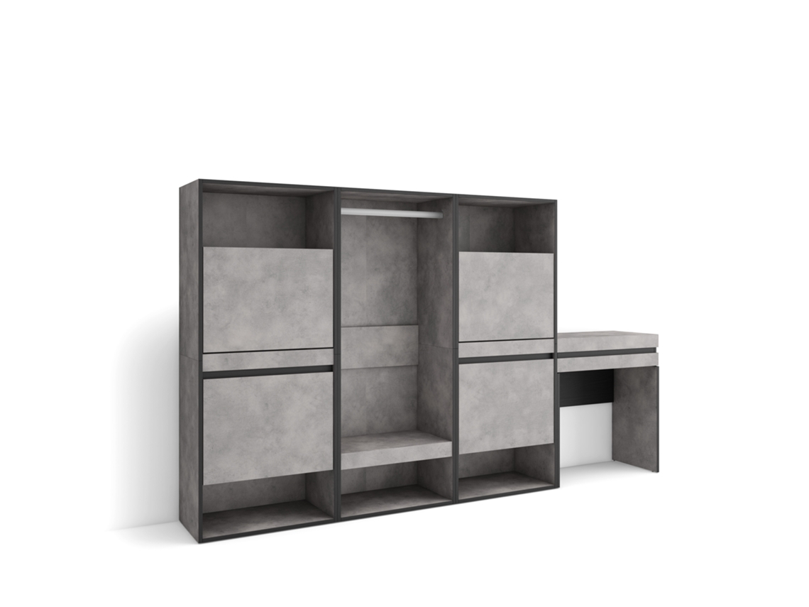 Zapatero | Organización de almacenaje | 250x145x35 cm | Para dormitorio | Armario abierto | Tocador | Cemento Duérmete Online