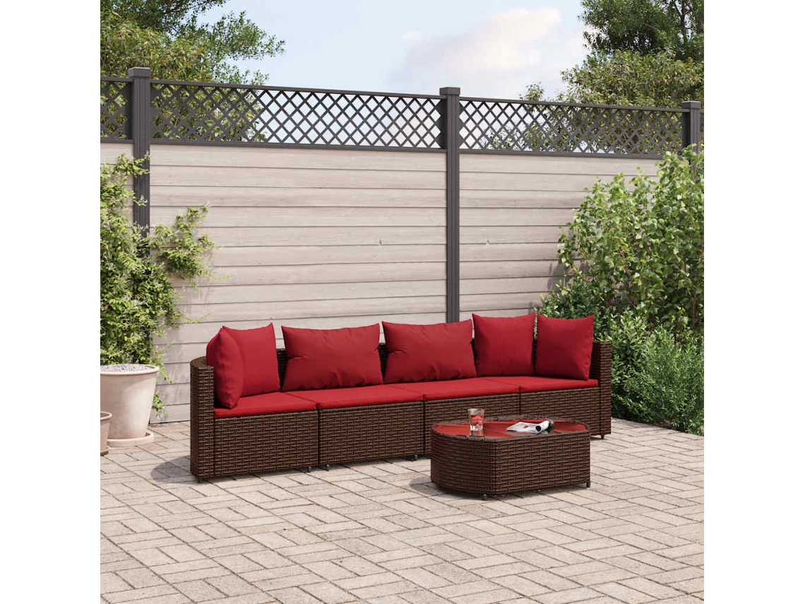 Conjunto de sofás de jardín con cojines de mimbre marrón, Dkd Home Decor