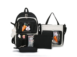 Bonito juego de mochila, cuatro piezas, 43 cm, con colgante. Negro. Hexinyigjly