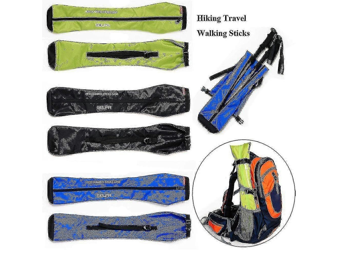 Bolsa plegable para guardar bastones de senderismo, ideal para rutas y excursiones.