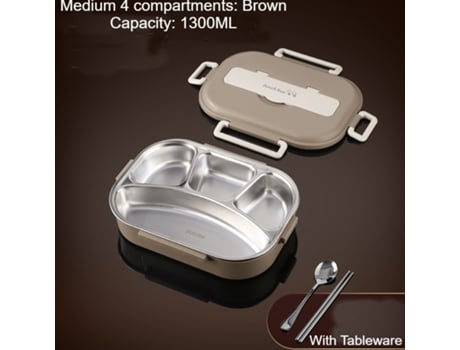Fiambrera Bento a prueba de fugas para adultos-Marrón cuatro rejillas 1300 ml (vajilla)-1300ml LUUCOZK