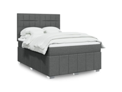 Cama Box Spring Con Colchón Tela Gris Oscuro 140x190 Cm