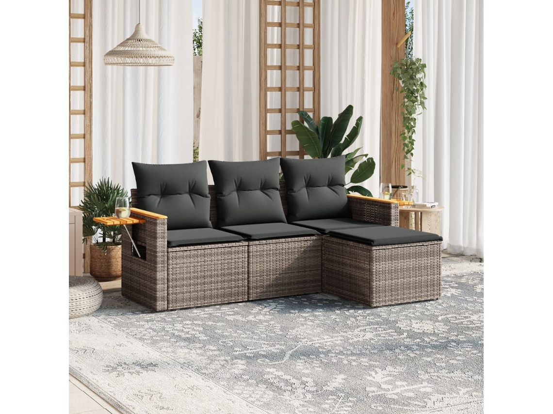 Set De Sofás De Jardín 4 Uds | Mueble De Jardín Y Cojines Ratán Sintético Gris