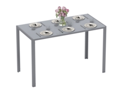 Mesa De Cocina Con Tablero De Cristal, Para 4-6 Personas, Patas De Metal, 120x60x75cm, Gris.