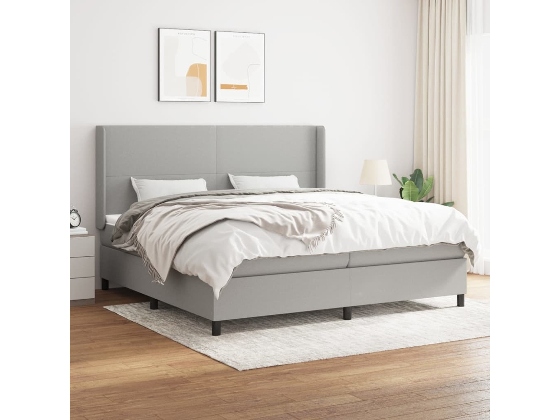 Cama Box Spring Con Colchón Tela Gris Claro 200x200 Cm