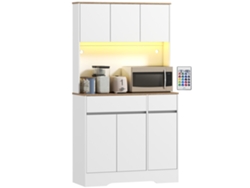 Aparador De Cocina, Mueble Alto Con Iluminación Led Rgb, Encimera, 6 Puertas, 2 Cajones, Blanco.