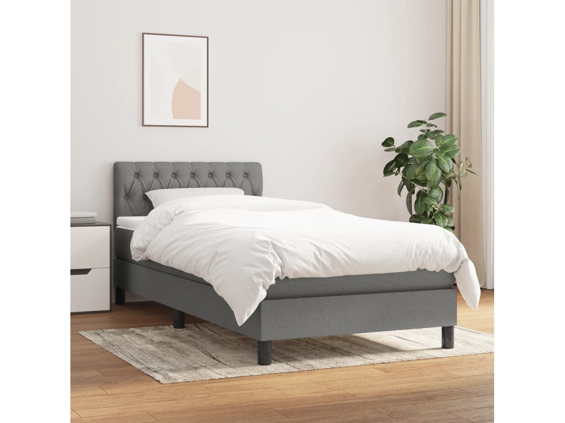 Cama Box Spring Con Colchón Tela Gris Oscuro 100x200 Cm