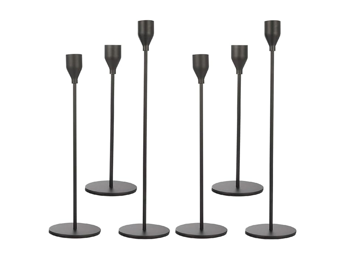 Baok - Candelabros decorativos modernos de hierro fundido para bodas, fiestas, eventos y aniversarios - Negro, 6 piezas