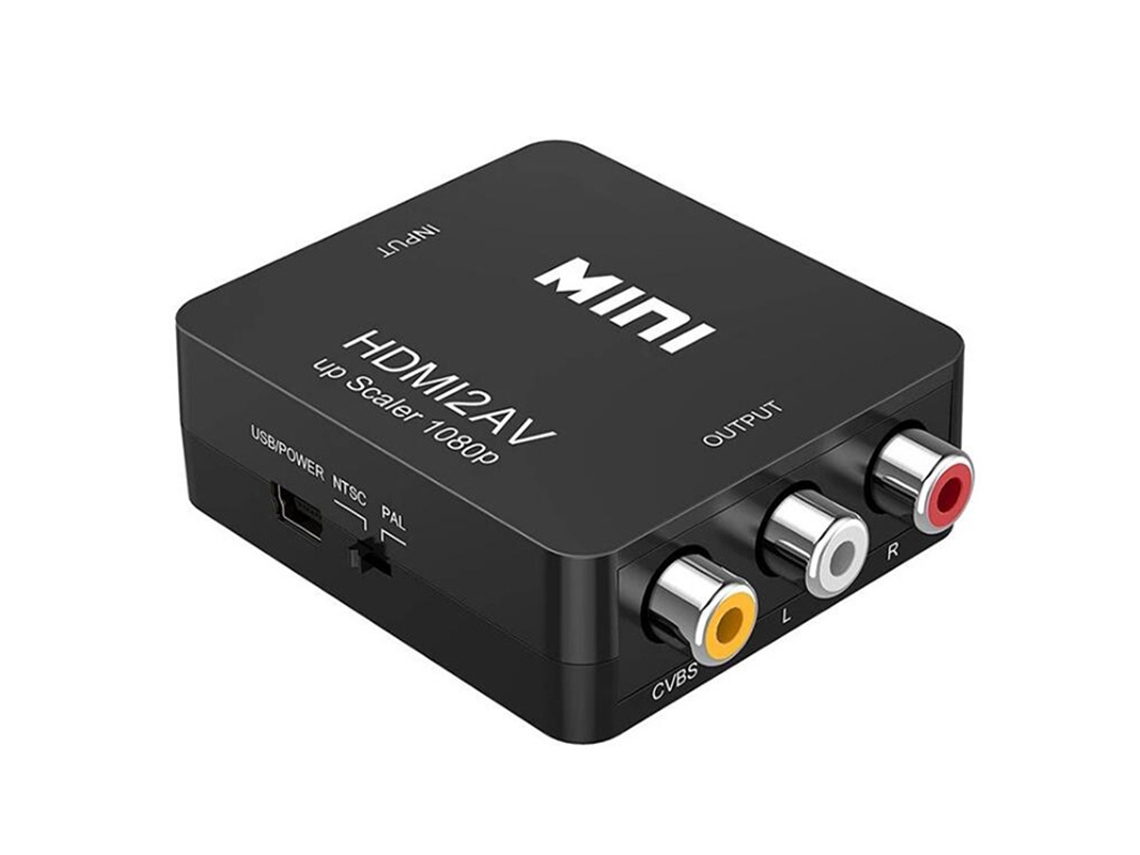 Conversor Hdmi A Av Negro 1080p, Interruptor Pal/ntsc, Alimentación Usb, Conecta Dispositivos Hdmi A Tv Antigua Rca Sin Drivers.