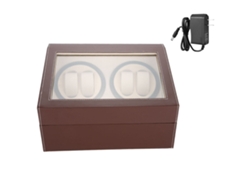 Estuche automático para 4 relojes, 6 compartimentos, motor silencioso, marrón