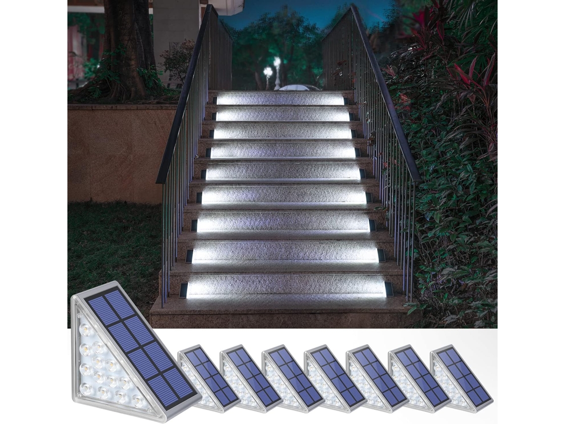 Juego De 8 Lámparas Solares Para Escaleras, Peldaños, Terraza, Camino, Porche, Puerta Principal, Pasillo - Blanco Frío