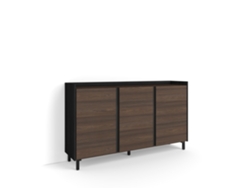 Aparador de comedor, 156x35x91cm, 3 puertas, diseño industrial, roble oscuro y negro.
