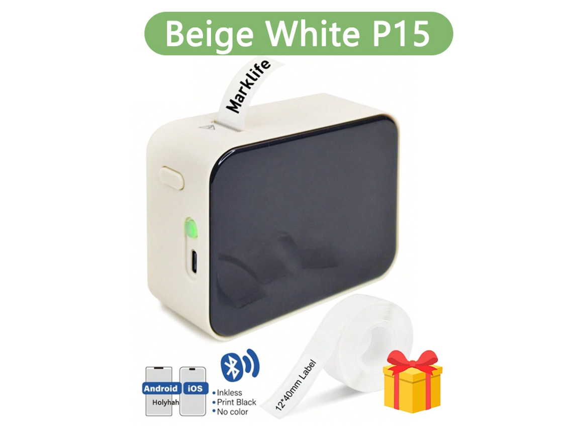 Impresora térmica portátil Bluetooth P15 con 4 rollos de papel de impresión beige Cuich