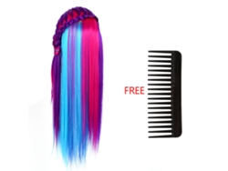 Nueva Cabeza De Entrenamiento 26'' Para Peluquería Y Trenza Cabello Morado Y Multicolor