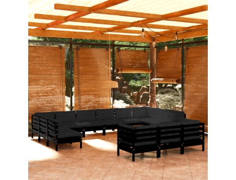 Conjunto 13 Muebles de jardín VIDAXL con cojines negro madera de pino