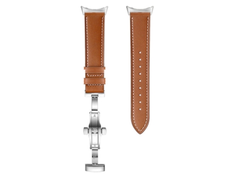 Correa de piel auténtica hebilla de mariposa para Google Pixel Watch - hebilla plateada/marrón