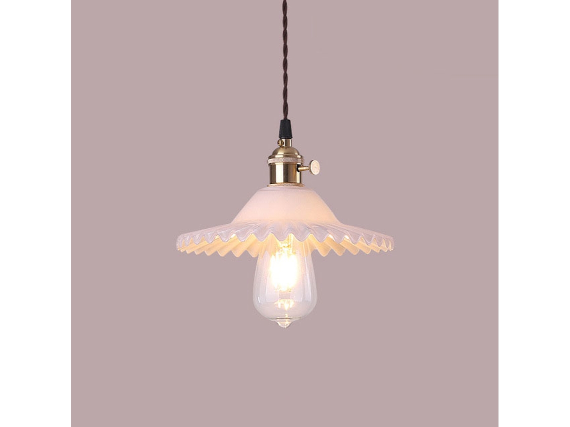 Luminária Pendente De Vidro E27 Estilo Industrial Vintage, Plafon Retrô (vidro Branco, Lâmpada Não Incluída)