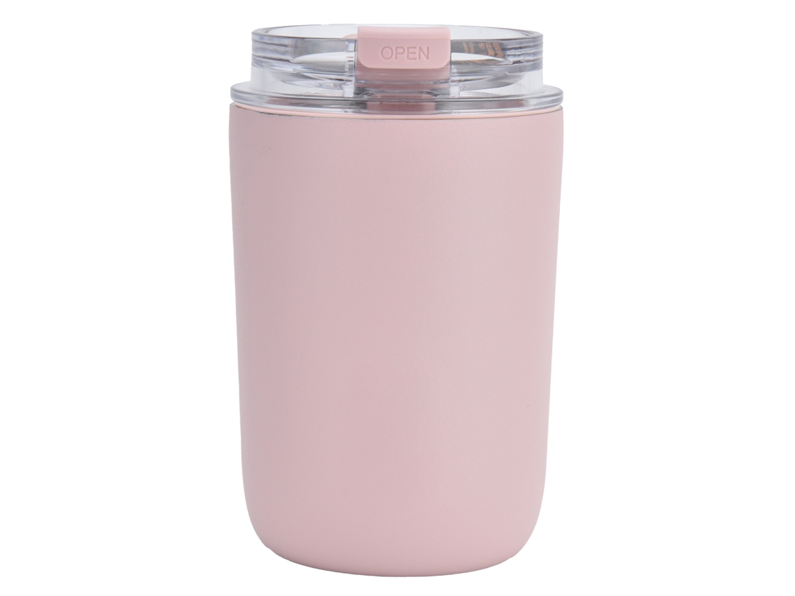 Taza de café portátil de 280 ml, fabricada en silicona y acero inoxidable, ideal para regalos de cumpleaños, color rosa