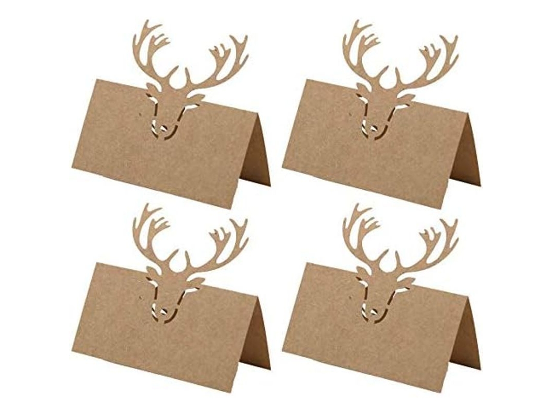 Tarjetas De Ubicación De Cartulina Kraft Con Diseño De Astas De Ciervo Para Navidad, Bodas Y Fiestas - 100 Unidades