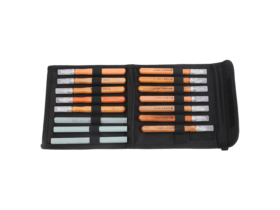 Juego de 15 herramientas para grabado en madera con hojas para tallar y trabajar la madera.