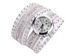 Reloj De Pulsera Ccq Para Mujer De Aleación Con Correa De Diamantes De Imitación Multicapa Y Movimiento De Cuarzo Blanco.