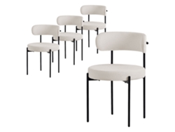 Conjunto de 4 Cadeiras de Jantar com Tecido de Peluche e Encosto Branco Cadeira de Cozinha ML-DESIGN
