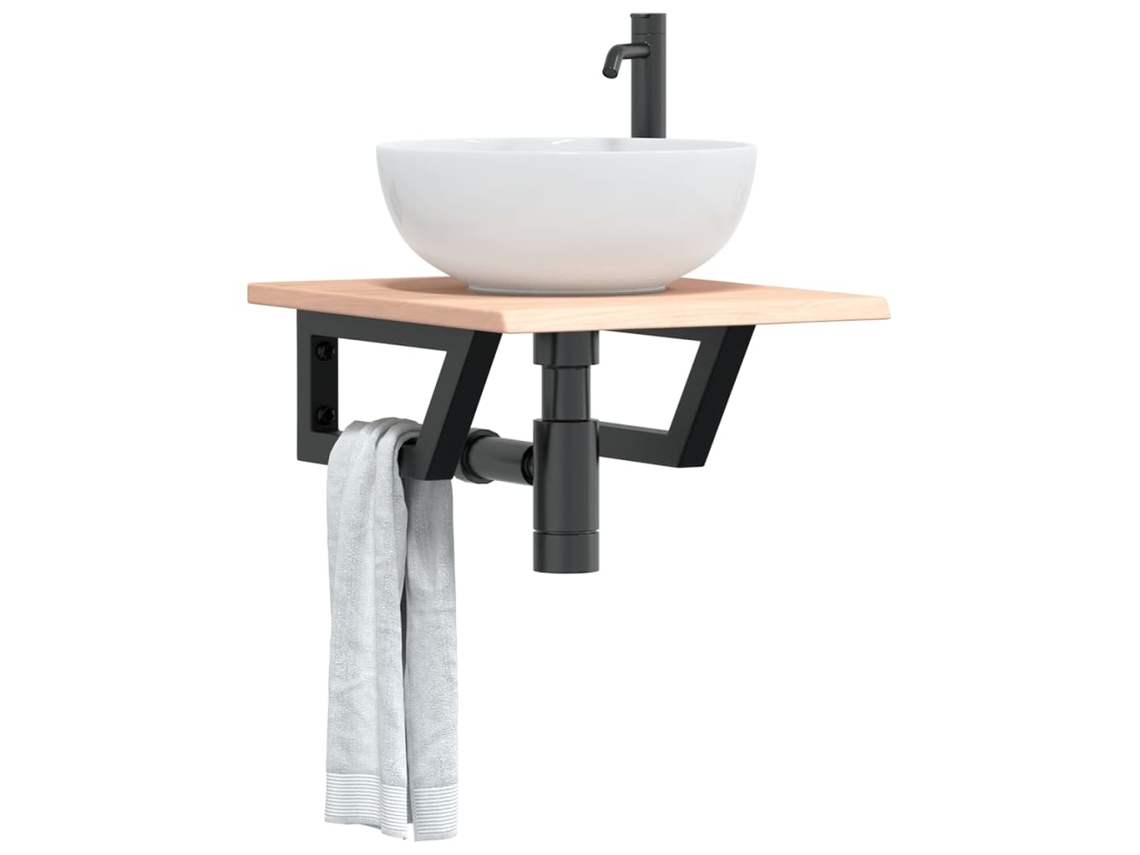Estante De Lavabo De Pared | Estante Flotante De Acero Y Madera Maciza De Roble