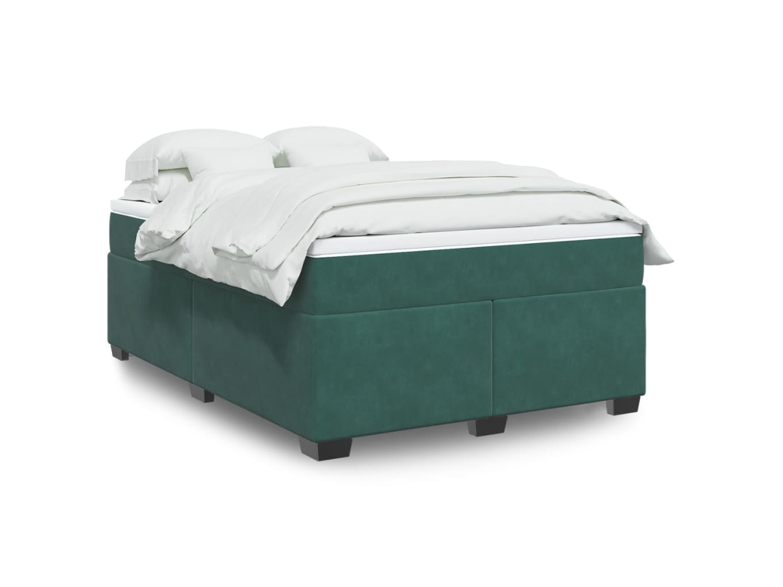 Cama Box Spring Con Colchón Terciopelo Verde Oscuro 160x200 Cm