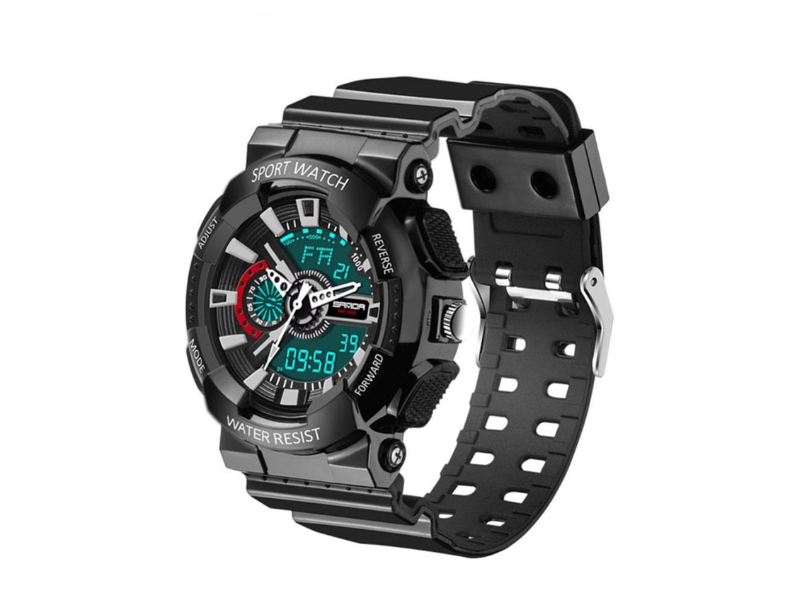 Reloj Electrónico Deportivo Sanda Multifuncional Impermeable Con Doble Pantalla Negro