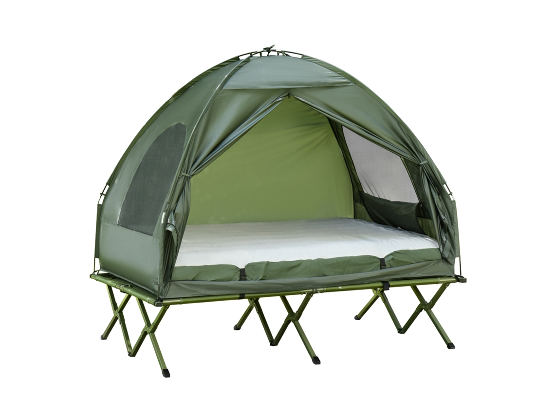 Cama De Camping 4 En 1, Tienda De Campaña Doble, Colchón Hinchable, 193x145x180cm, Verde.