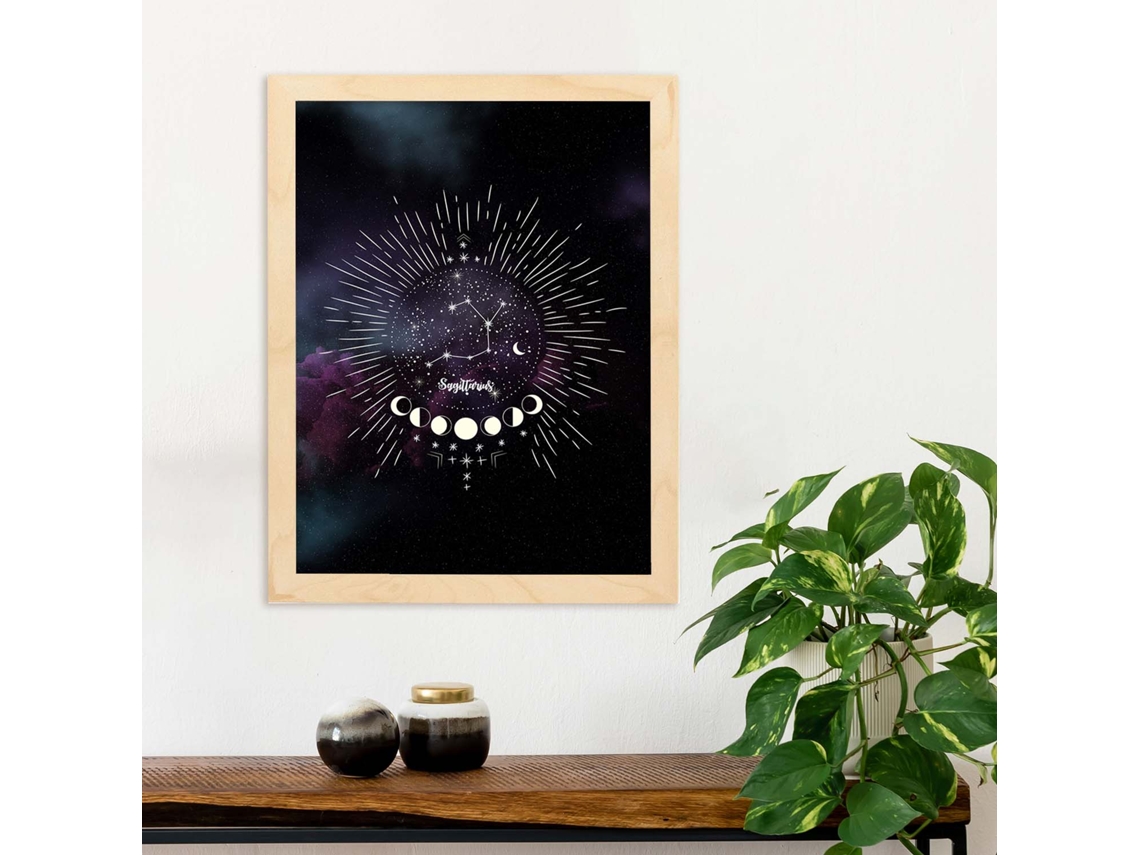 Póster NACNIC con La Constelación Sagitario. Poster con Símbolo do Zodiaco en y Fondo do Cielo Estrellado