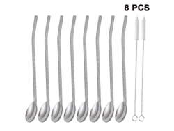 Pajitas/cucharas Reutilizables De Acero Inoxidable Con 2 Cepillos De Limpieza Y 1 Bolsa De Almacenamiento.