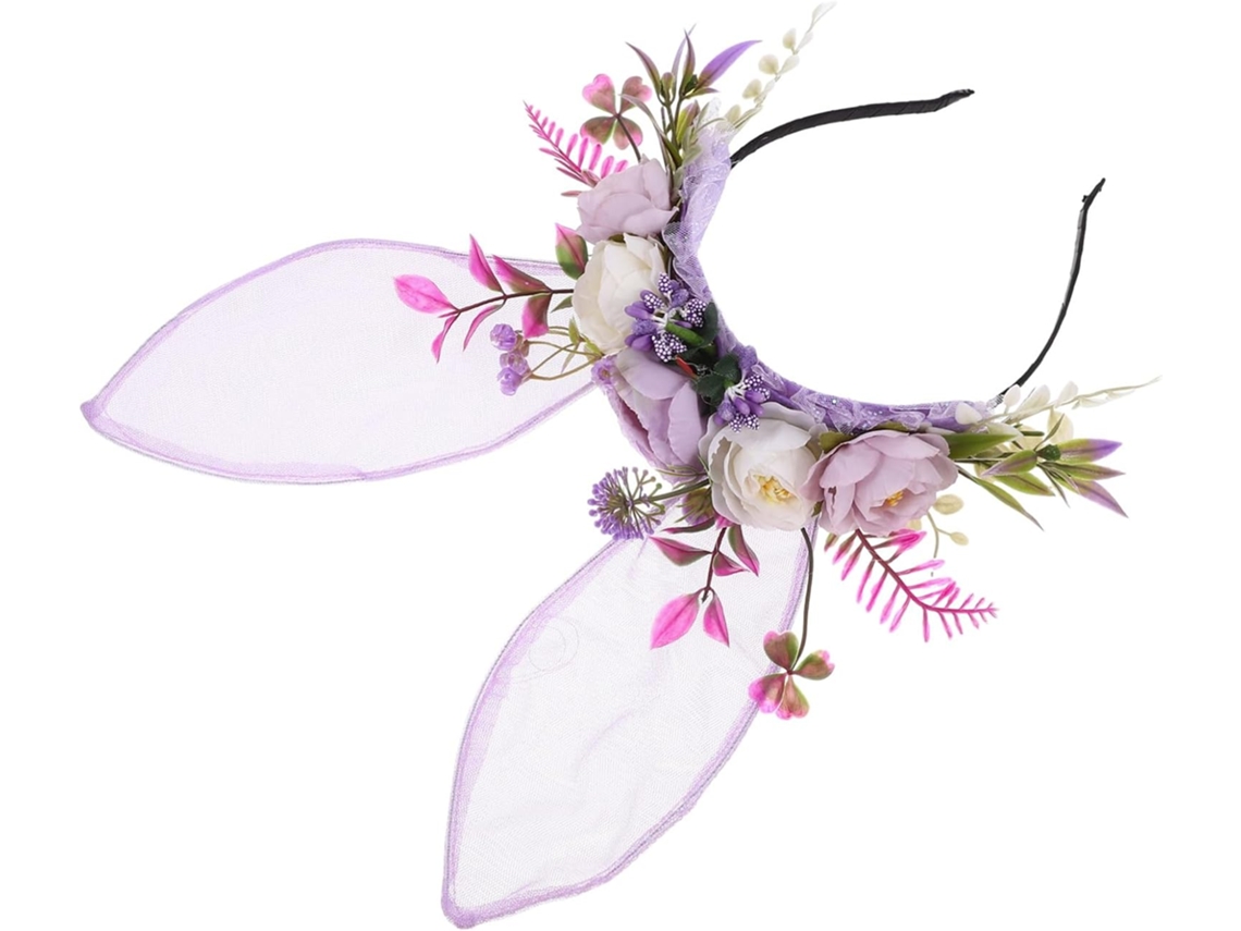 Tiara Floral Com Orelhas De Coelho, Tamanho Único, Tecido Macio E Leve, Ideal Para Festas De Cosplay Femininas.