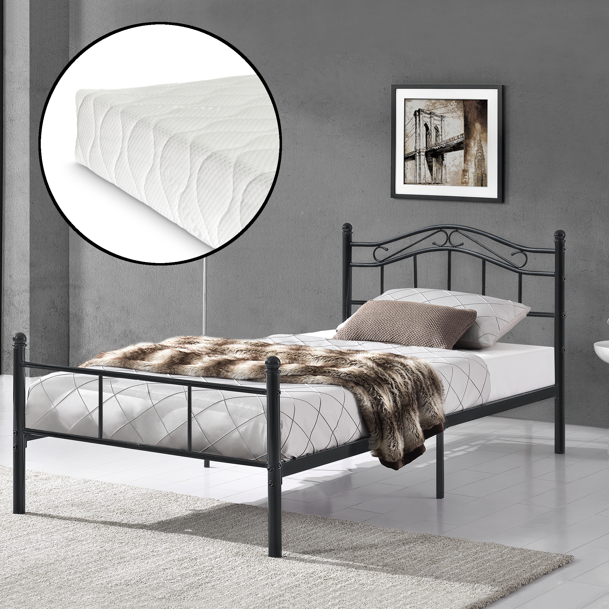 Cama [EN.CASA] (Metal - Negro - 120x200 cm)