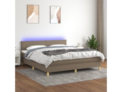 Cama Box Spring Con Colchón Led Tela Gris Taupe 160x200 Cm