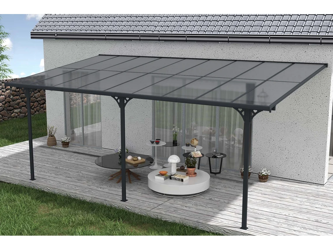 Cazeboo Pérgola Cubierta para Terraza de Aluminio Premium, gris 5,5x3 m KLEO