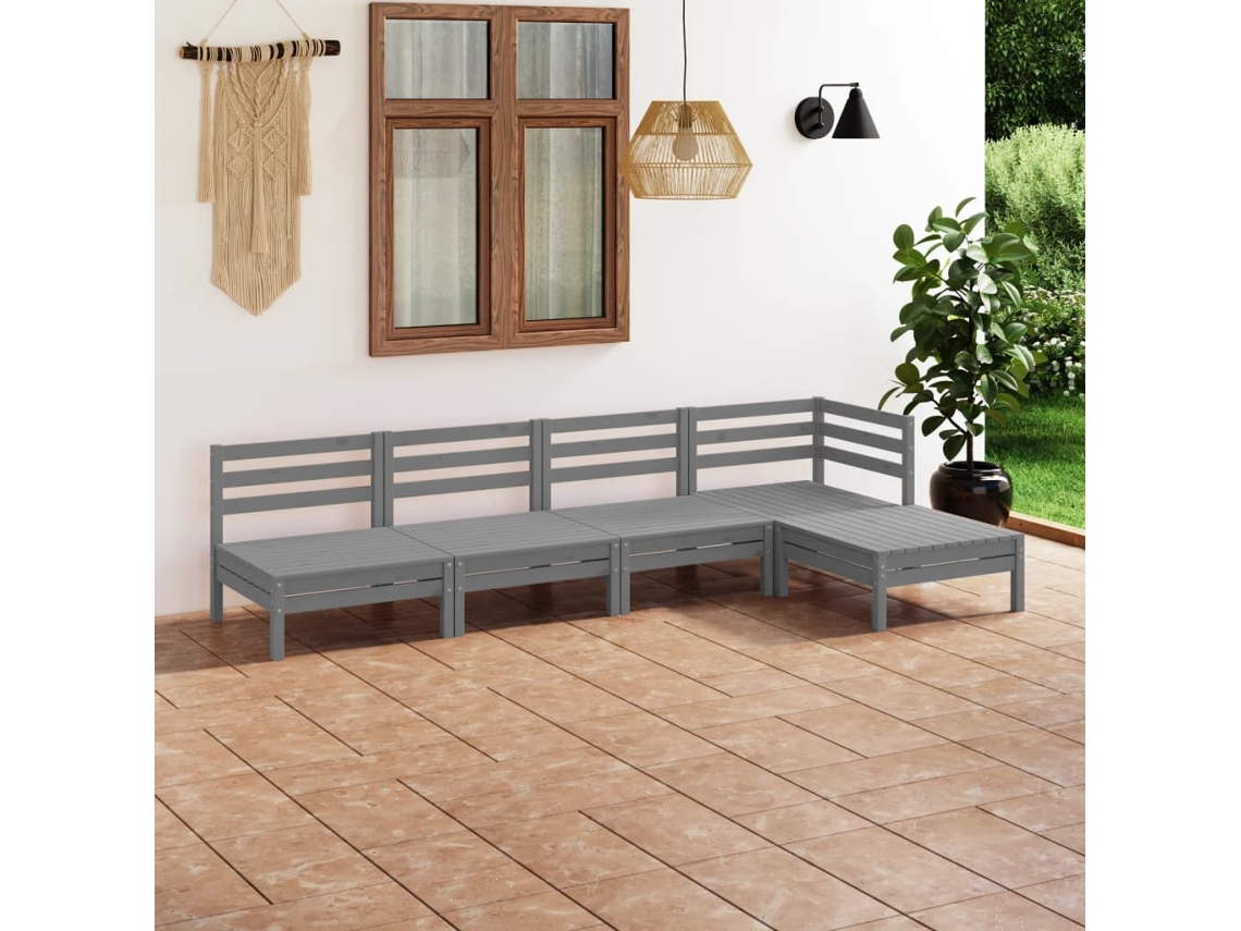Conjunto de salón de jardín de 5 piezas de pino macizo gris Dkd Home Decor