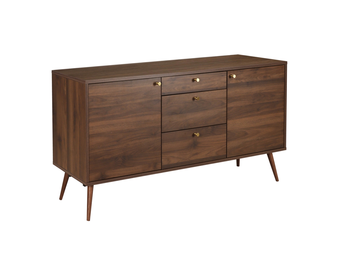 Buffet Design Effet Bois Foncé 2 Puertas 3 Tiroirs 150 Cm Oviala
