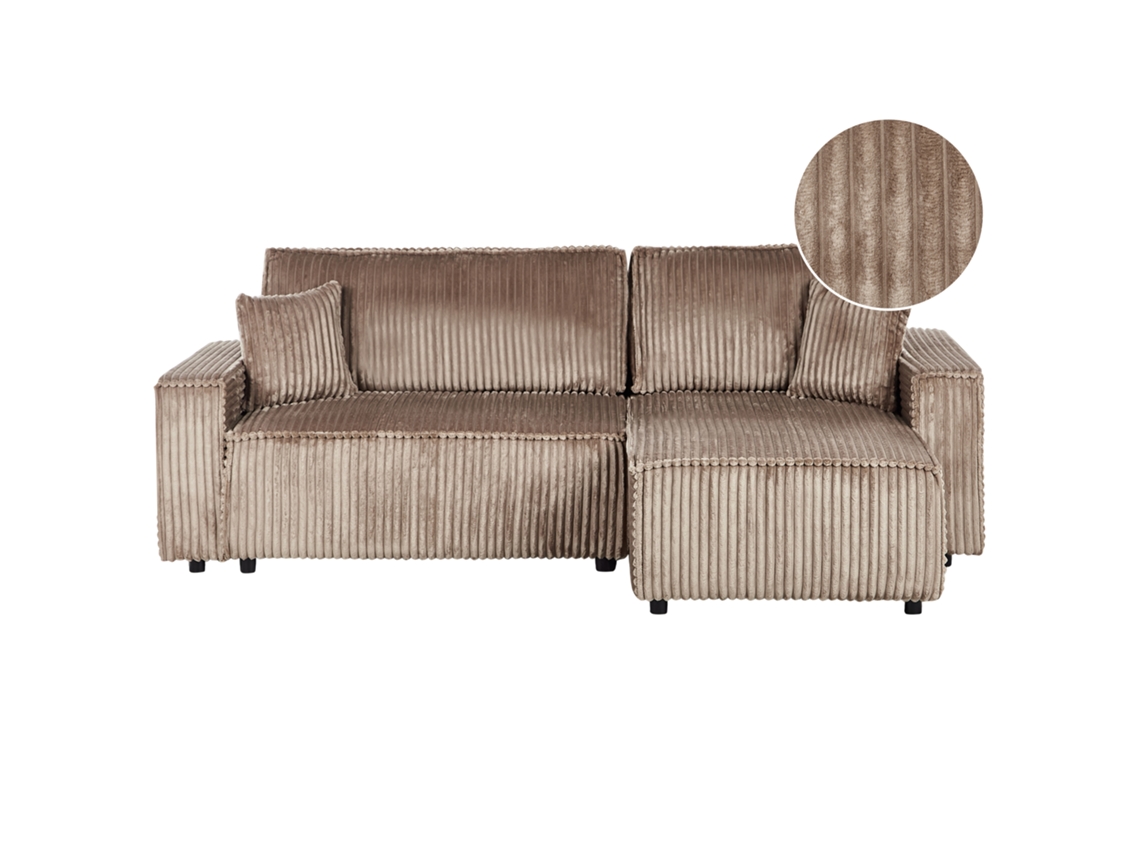 Sofá Convertible Acolchado Beliani Abacka de Cordón Marrón 247x147x90