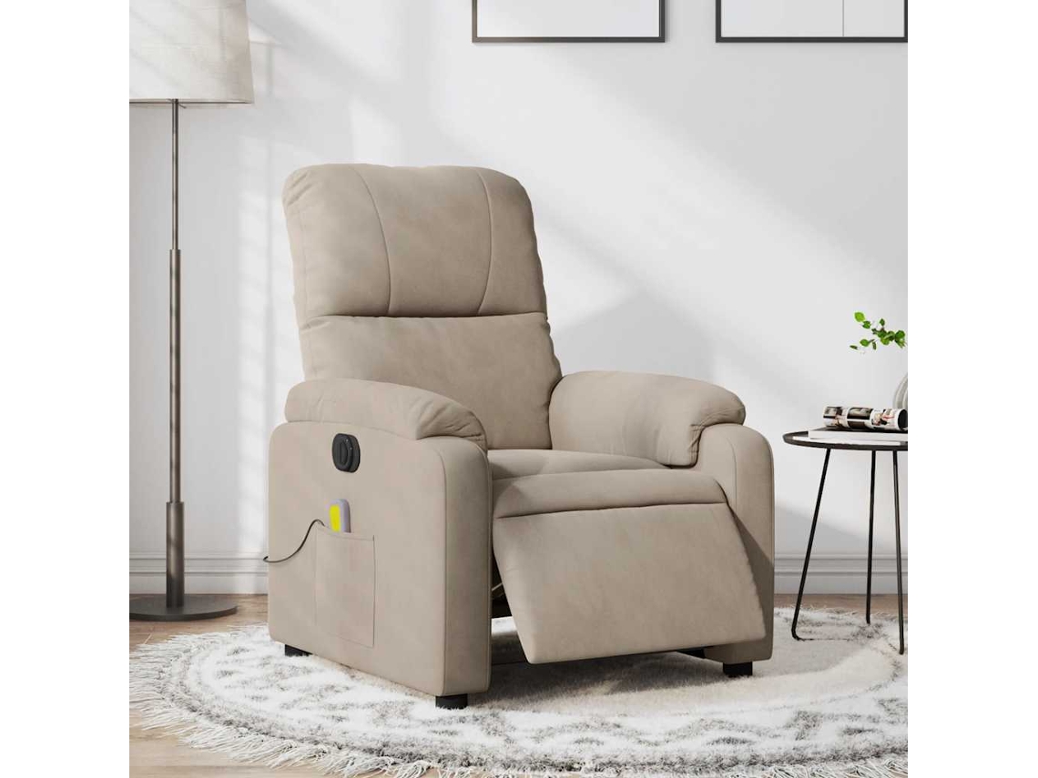Sillón Reclinable Masaje | Sillón De Relax | Silla De Relax Eléctrico Tela Microfibra Gris Taupe Wsd845037
