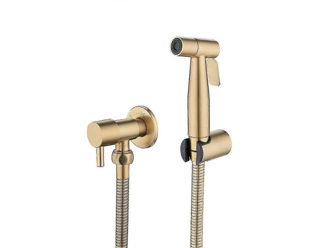 Kit Grifo Bidé Baño Oro Cepillado Con Rociador De Ducha, Válvula De Cierre Y Accesorios De Acero Inoxidable