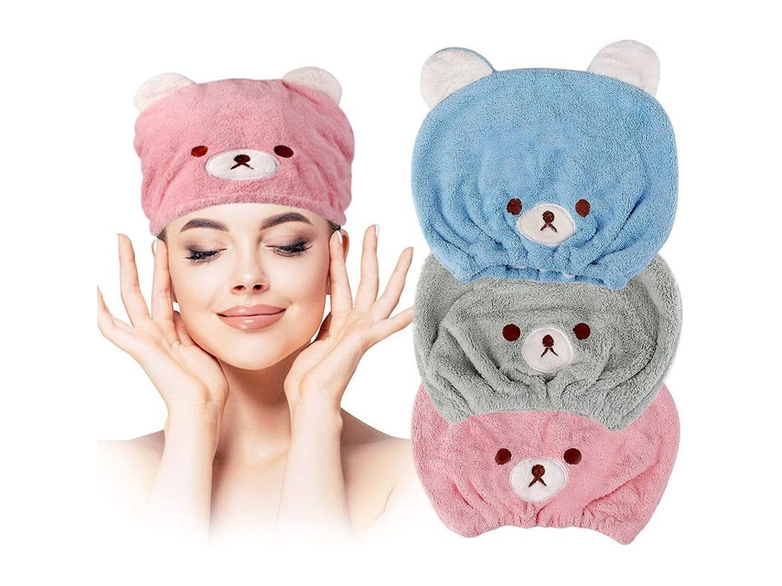 3 Toallas De Secado De Pelo Suaves Y Absorbentes Con Estampado De Dibujos Animados Para Niñas.